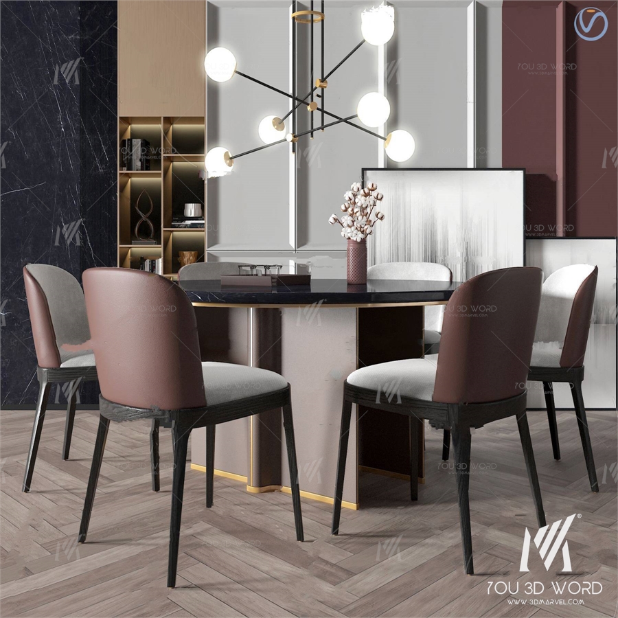 modern marble dining table chair 3d model